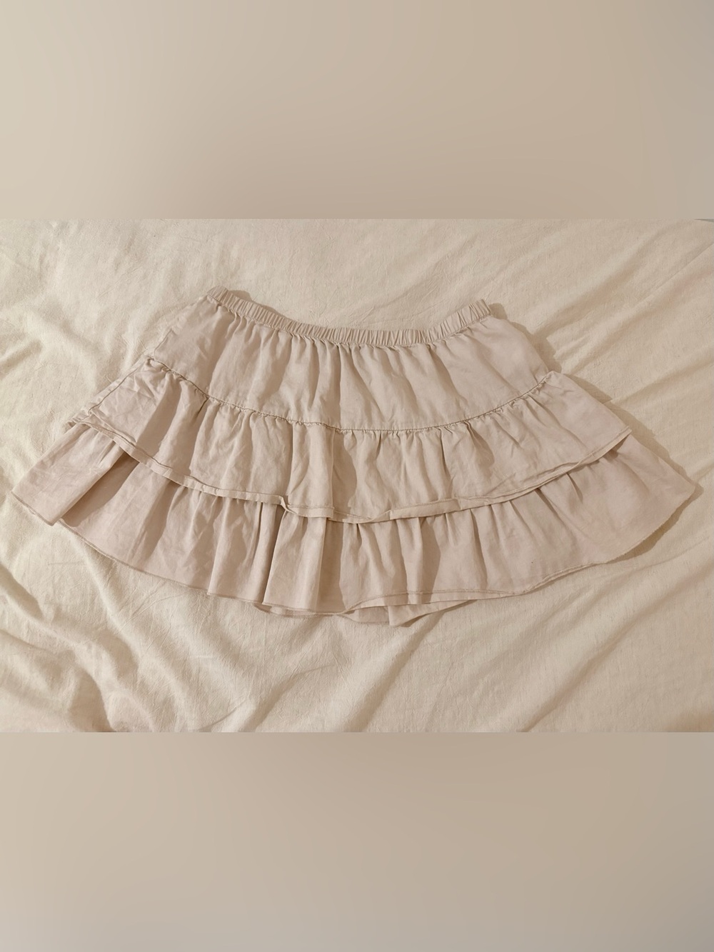 Tiered Ruffled Mini Skirt in Light Beige Pink